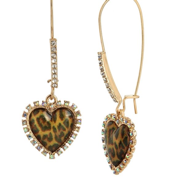 Betsey Johnson Jewelry - Betsey Johnson Leopard Heart Drop Earrings